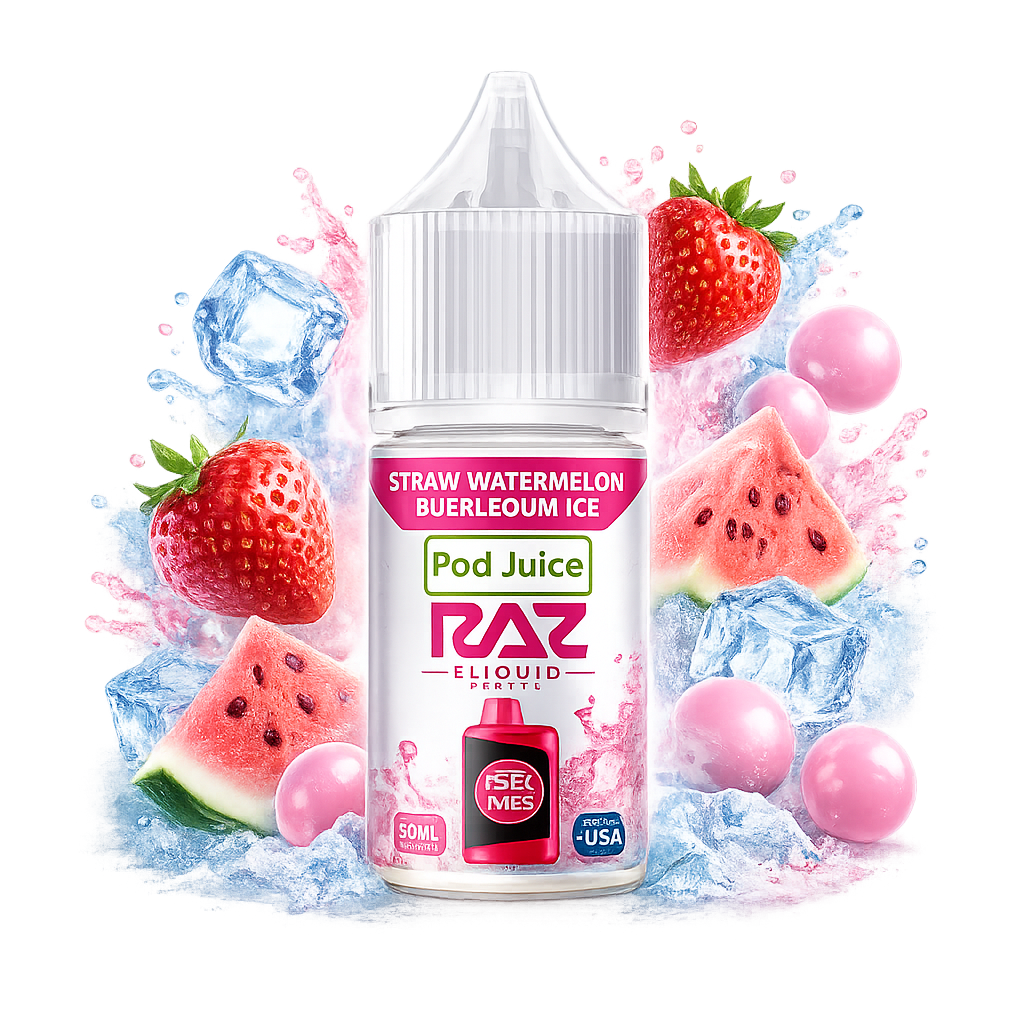 Pod Juice x RAZ Salt Straw Watermelon Bubblegum Ice 30ml