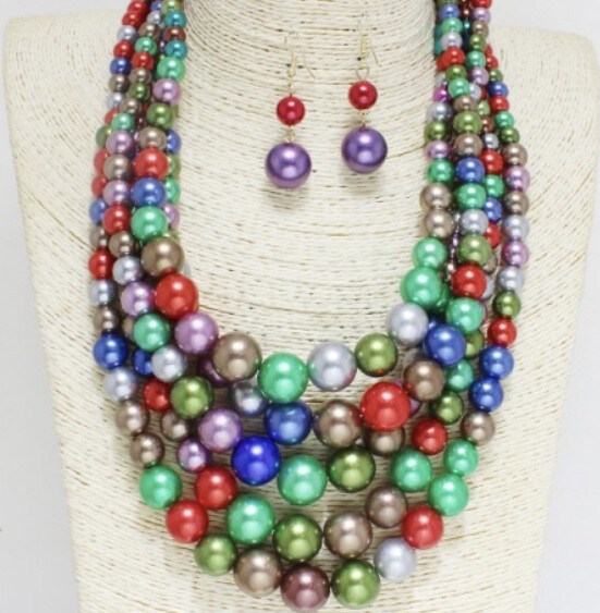 Multi Color Pearl Necklace Sets
