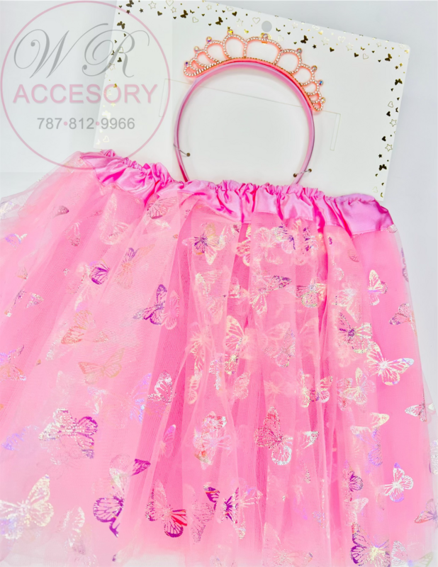 GFKE0121 Tutú Mariposas Tiara Niñas Rosa