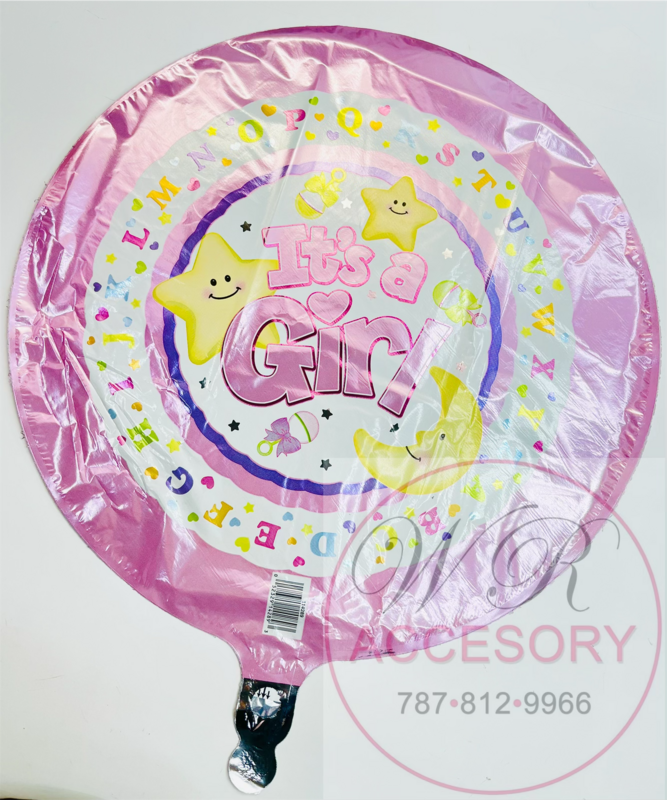 Globo “It’s a Girl” Rosa con lunas y estrellas 114289