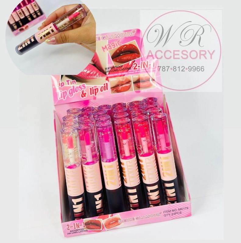 RCS-0482 lip Tin , lip gloss 2 in 1 24 pcs 