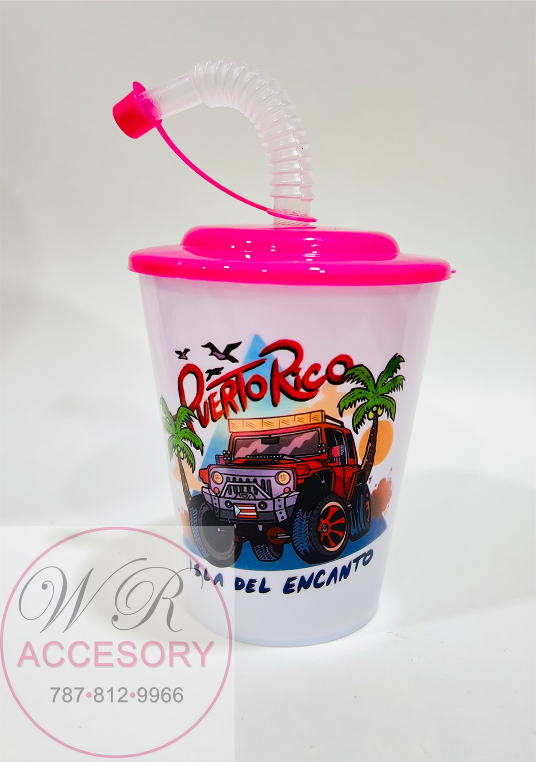 23948-8 Small plastic cup with lid &amp; straw Pink