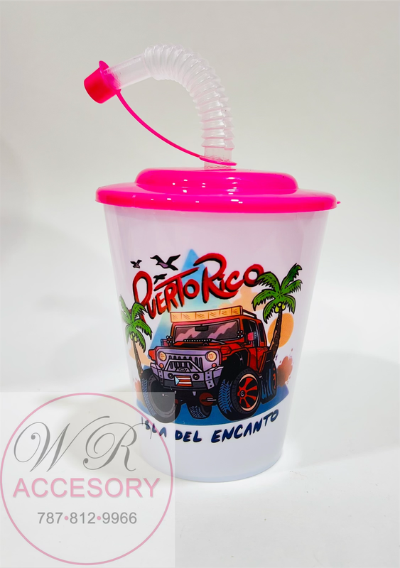 23948-8 Small plastic cup with lid &amp; straw Pink