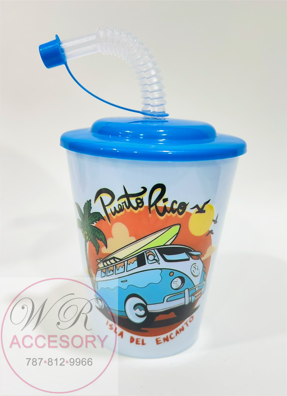 23949-5 Small plastic cup with lid &amp; straw Blue