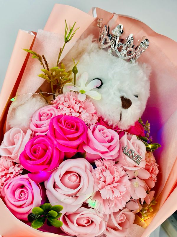SLP-7494 Flower bouquet bear pink 1pcs