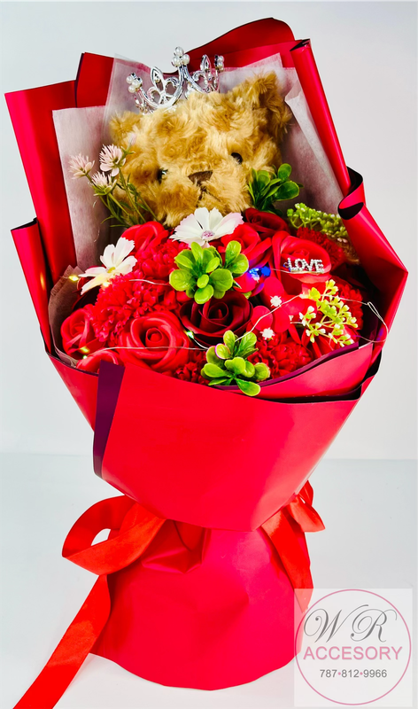 SLP-7494 Flower bouquet bear red 1pcs 