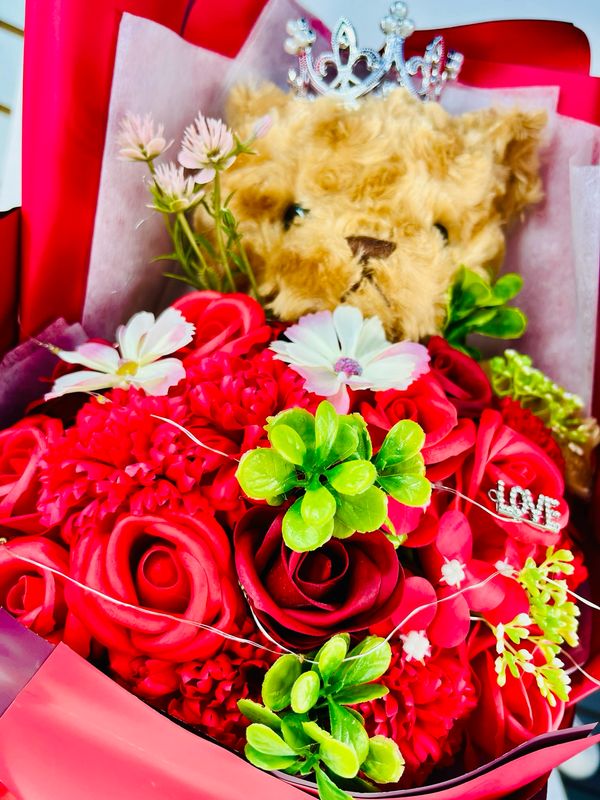 SLP-7494 Flower bouquet bear red 1pcs 