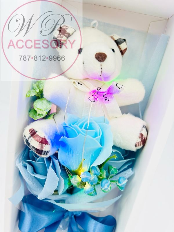 SLP-7386 1pcs Bear + Rose  Azul 