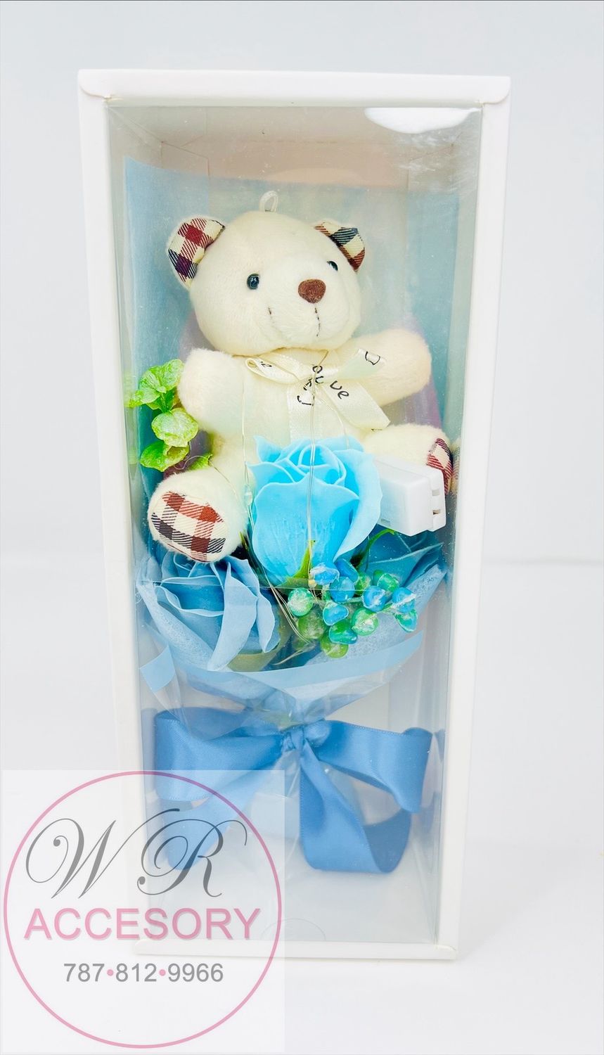 SLP-7386 1pcs Bear + Rose  Azul 