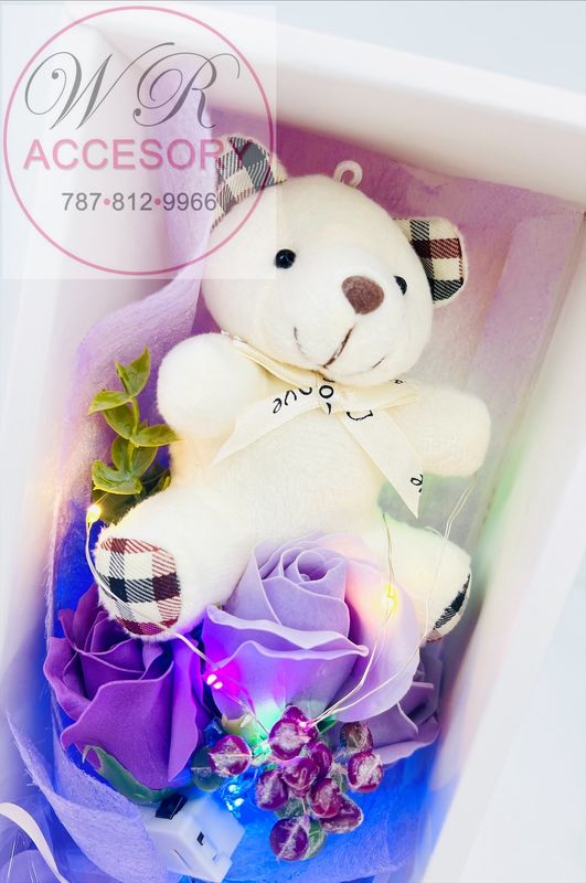 SLP-7386 1pcs Bear + Rose Violeta 