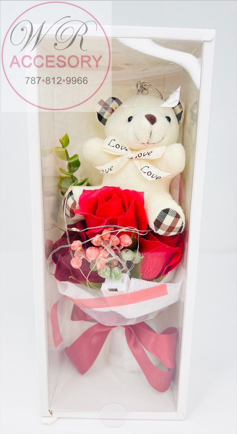 SLP-7386 1pcs Bear + Rose Rojo