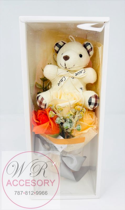 SLP-7386 1pcs Bear + Rose anaranjado 