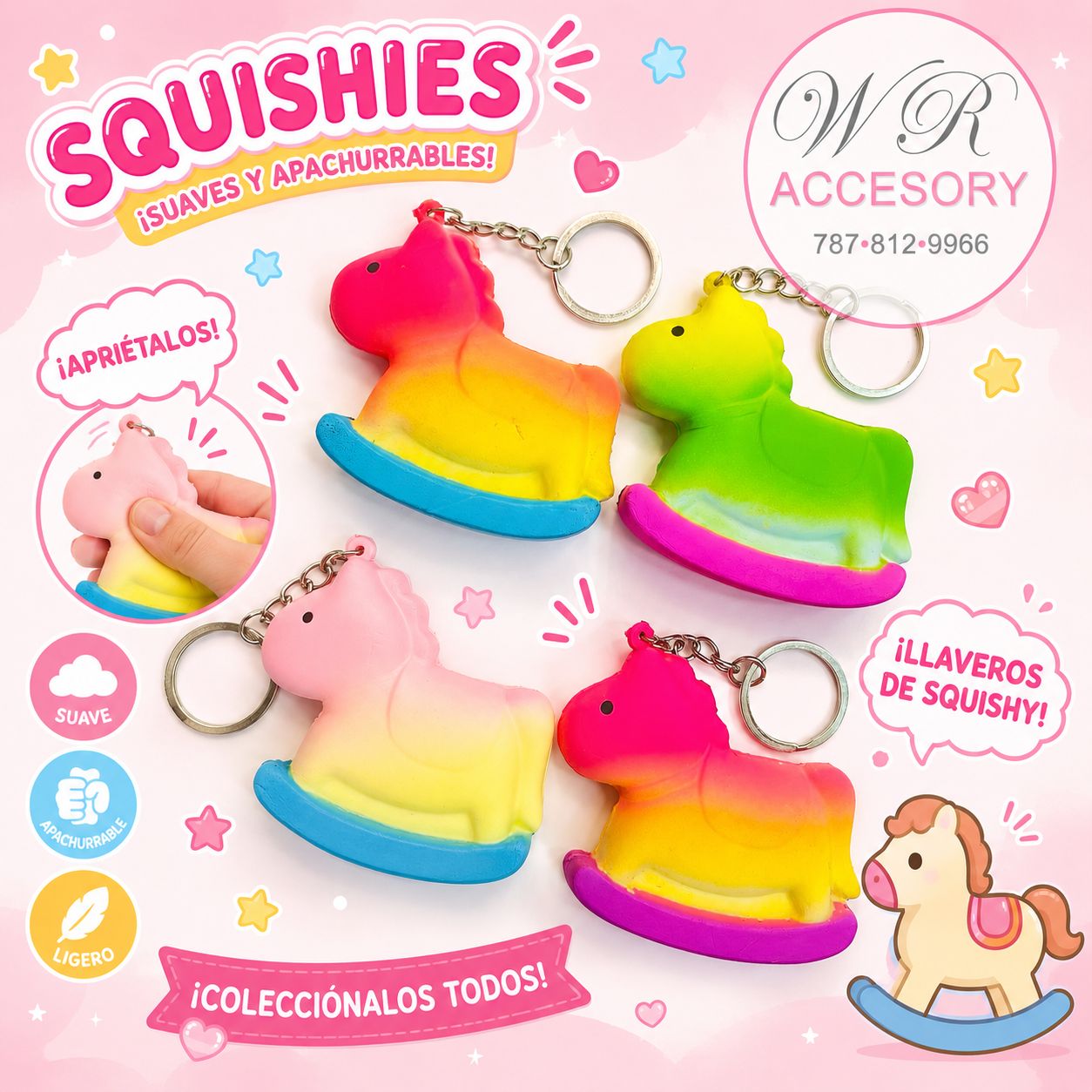 KNV-2563 Llaveros Squishy Caballito Mecedor 12 pcs
