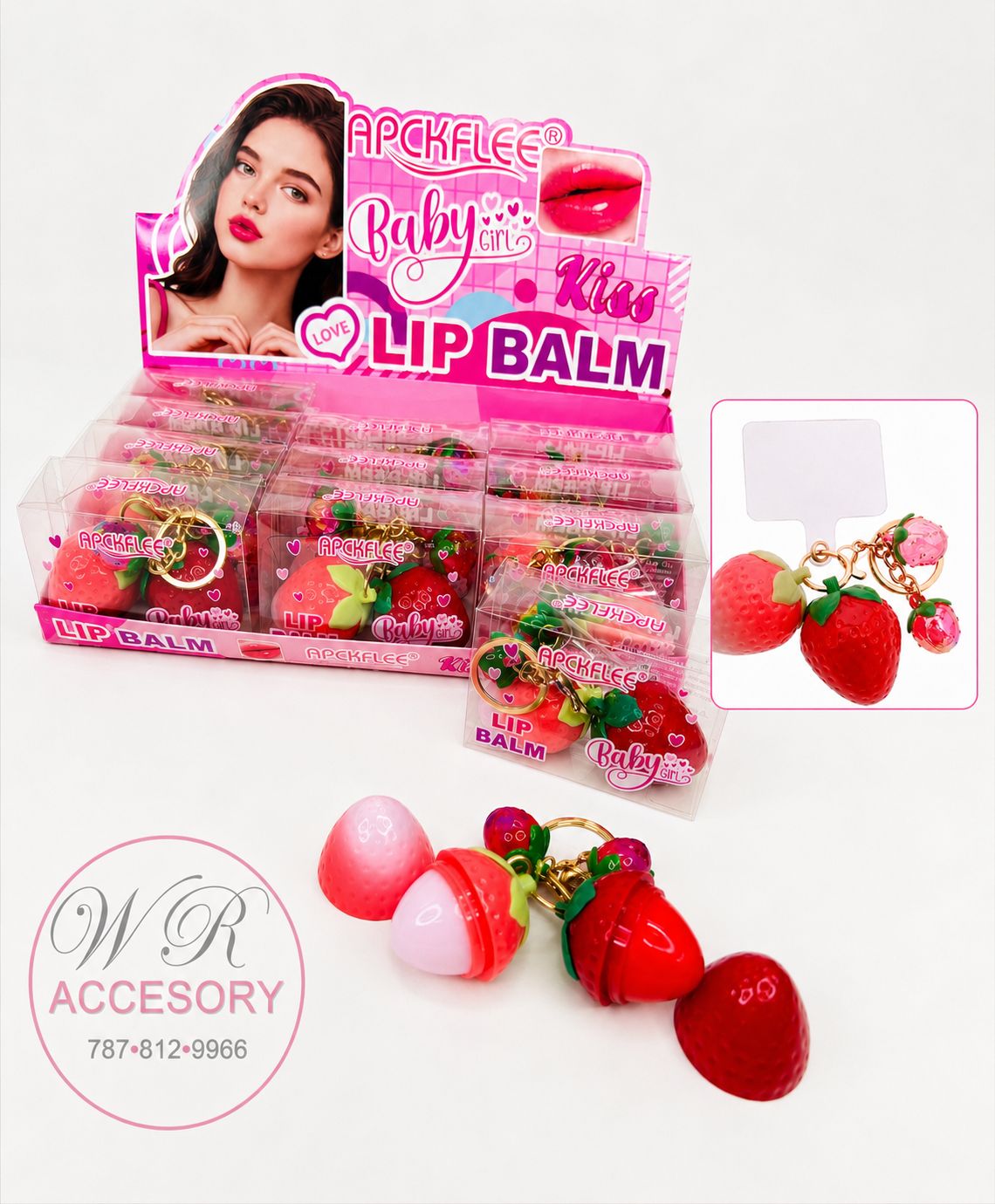 RCS-1201 double lip balm keychain 12Pcs 