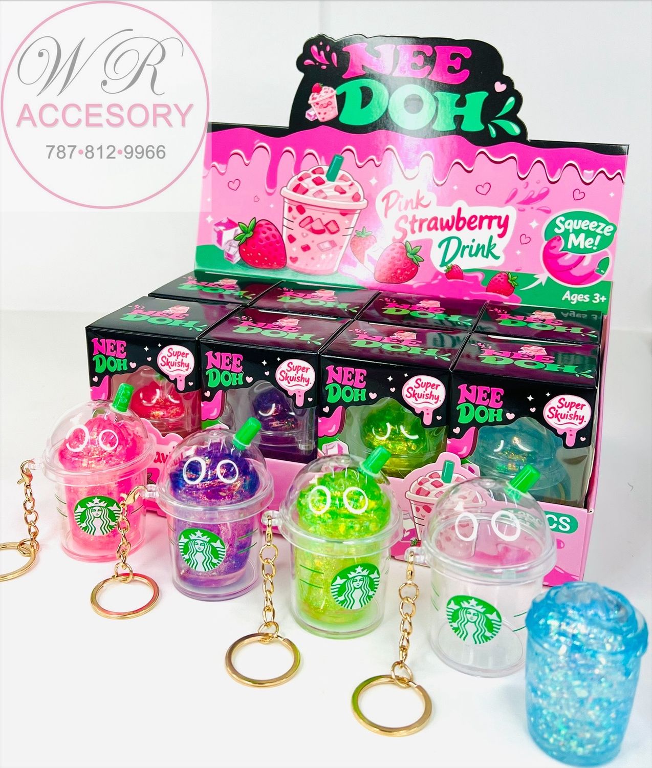 X1-44 Needoh Pink Strawberry squishy keychain 12Pcs