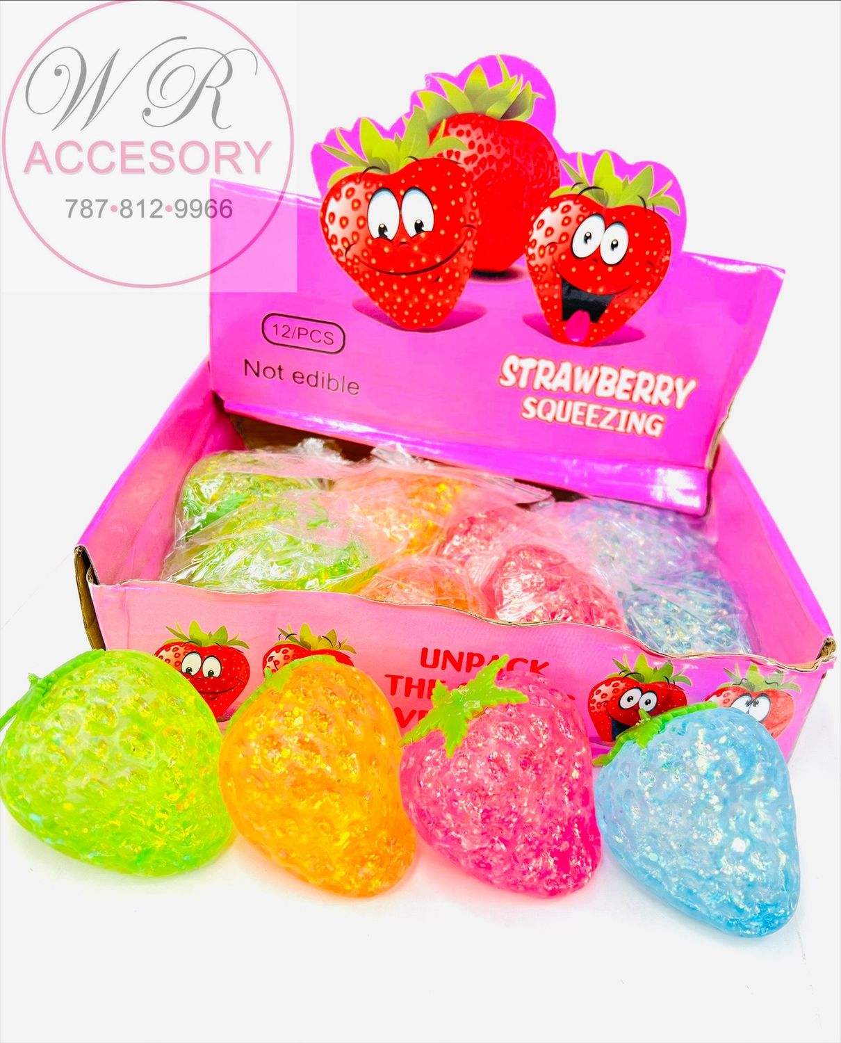 YNV-1797 Glitter Strawberry Squishy 12 pcs