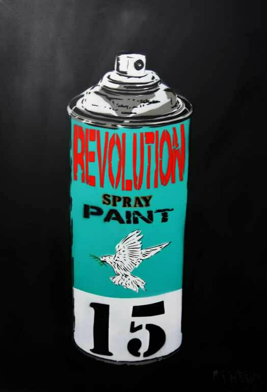 Revolution Spray Paint Can Turquoise Blue Mix Limited Edition A1 On Black Board