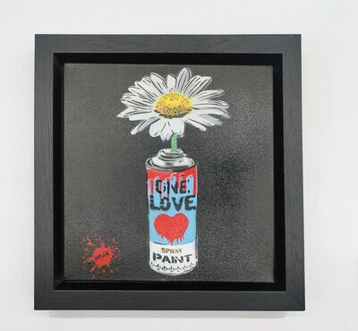 One Love Pop Art Can (Babylon Blue) with Wild Daisy Canvas with Float Frame