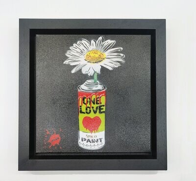 One Love Pop Art Can (Lime Green) with Wild Daisy Canvas with Float Frame