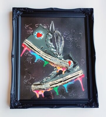 Make Art Not War Dripping Paint Trainers with Ornate Frame