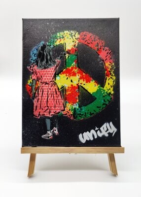 Painting Peace Girl on Mini Canvas with Easel
