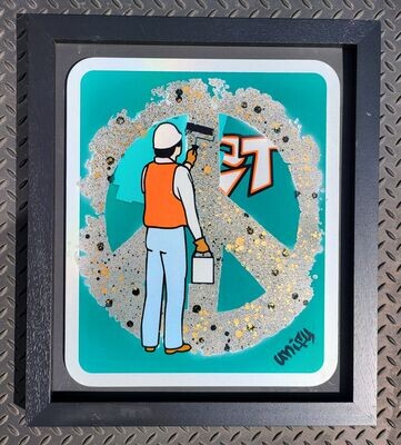 Love Peace Anti-Graffiti Sign Monochrome Colours Framed - Reloved Series