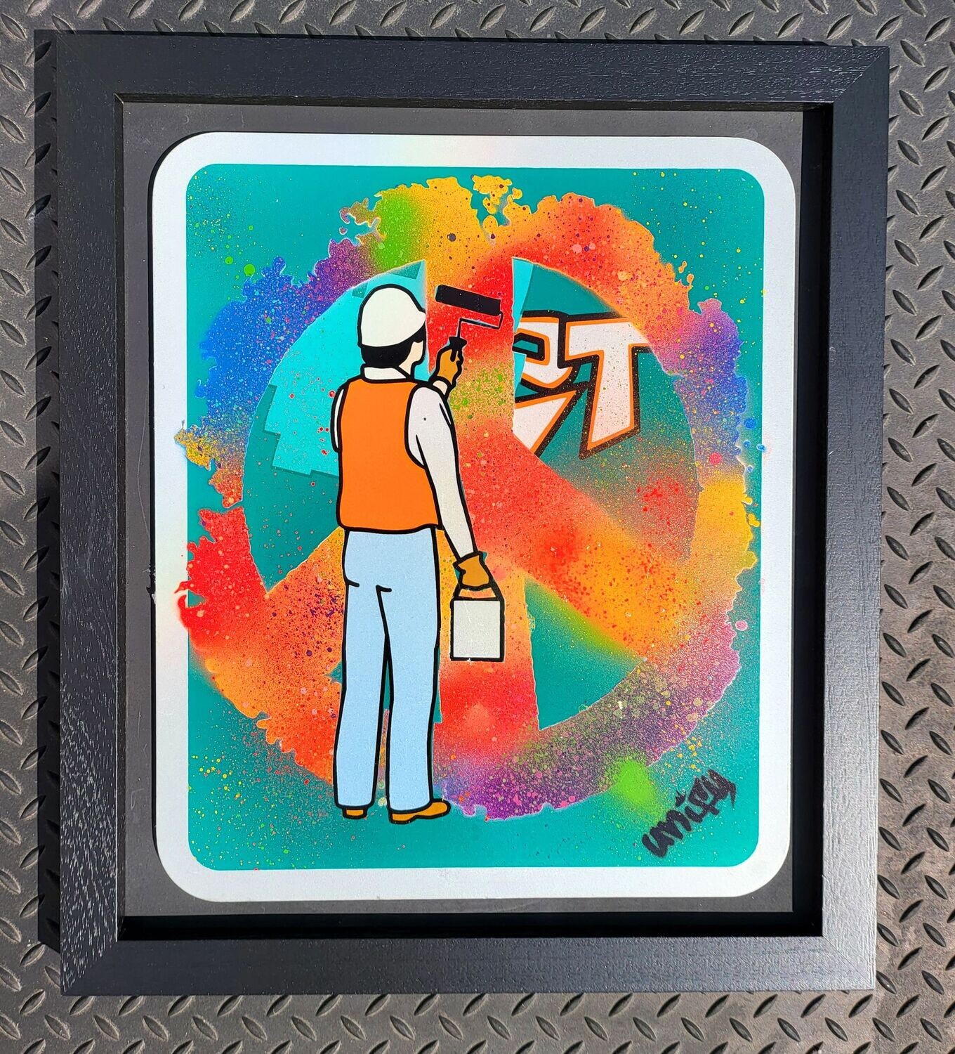 Love Peace Anti-Graffiti Sign Rainbow Colours Framed - Reloved Series