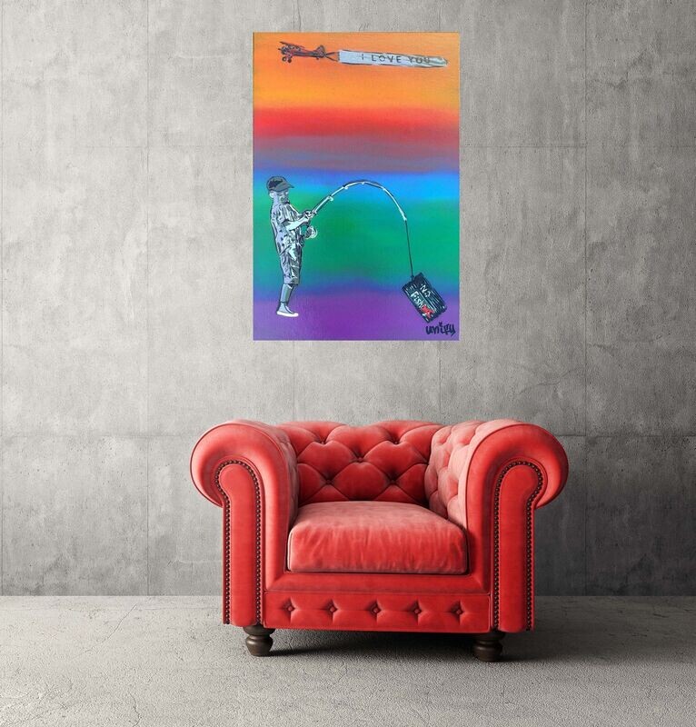 No Fishing Rainbow Peace Canvas on Wooden Box Frame