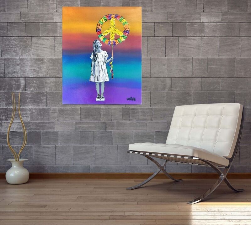 Peace Balloons Girl Rainbow Peace Canvas