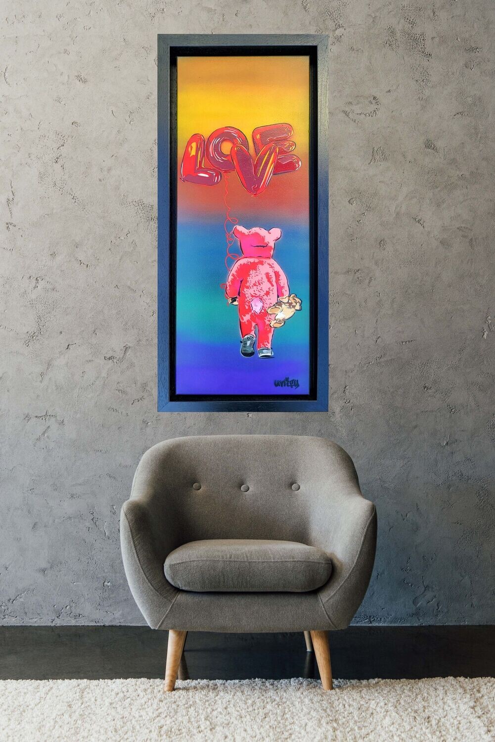 Bunny Suit Love Rainbow Peace Canvas with Float Frame
