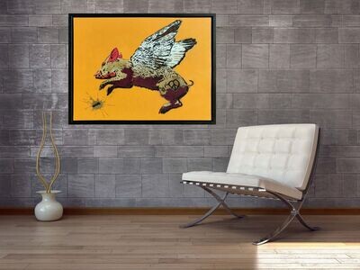 Orange CND Flying Pig on Canvas with Float Frame