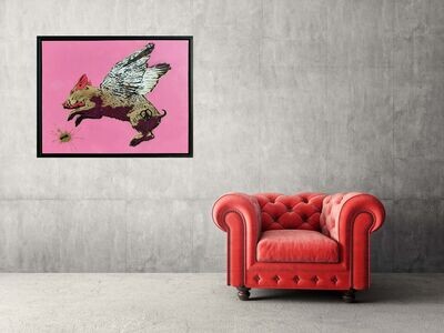 Pink CND Flying Pig on Canvas with Float Frame