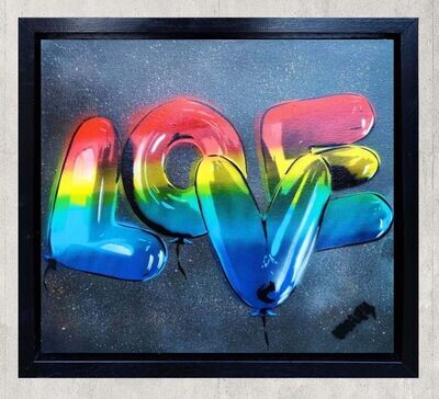 3D Rainbow Love Balloons Canvas with Float Frame