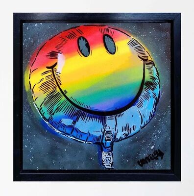 3D Rainbow Smiley Balloon Canvas with Float Frame