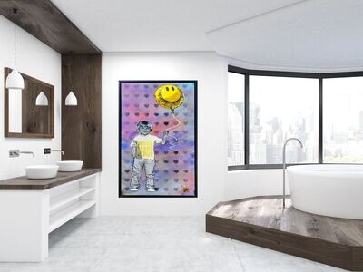 Smiley Balloon Boy Canvas with Float Frame