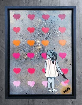 Coloured Dripping Hearts Roller Girl Canvas with Float Frame