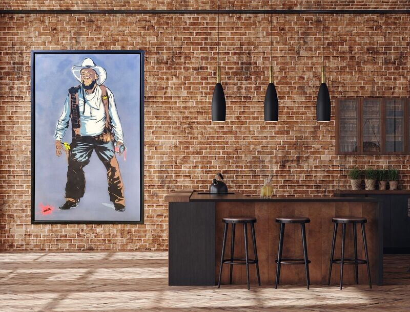 Graffiti Pop Art Cowboy  on Canvas with Float Frame