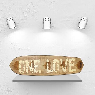 'One Love' Gold Leaf with Dripping Hearts on Light Natural Wood Pro AM Skateboard Deck 3