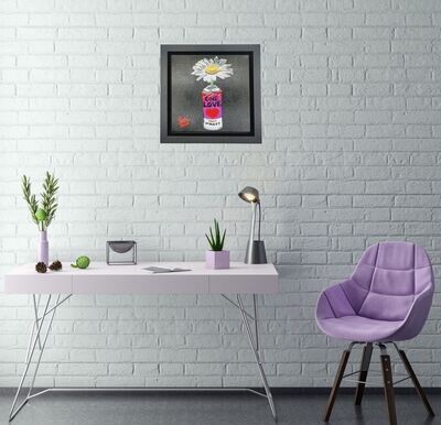 One Love Pop Art Can (Venus Violet Purple) with Wild Daisy Canvas with Float Frame