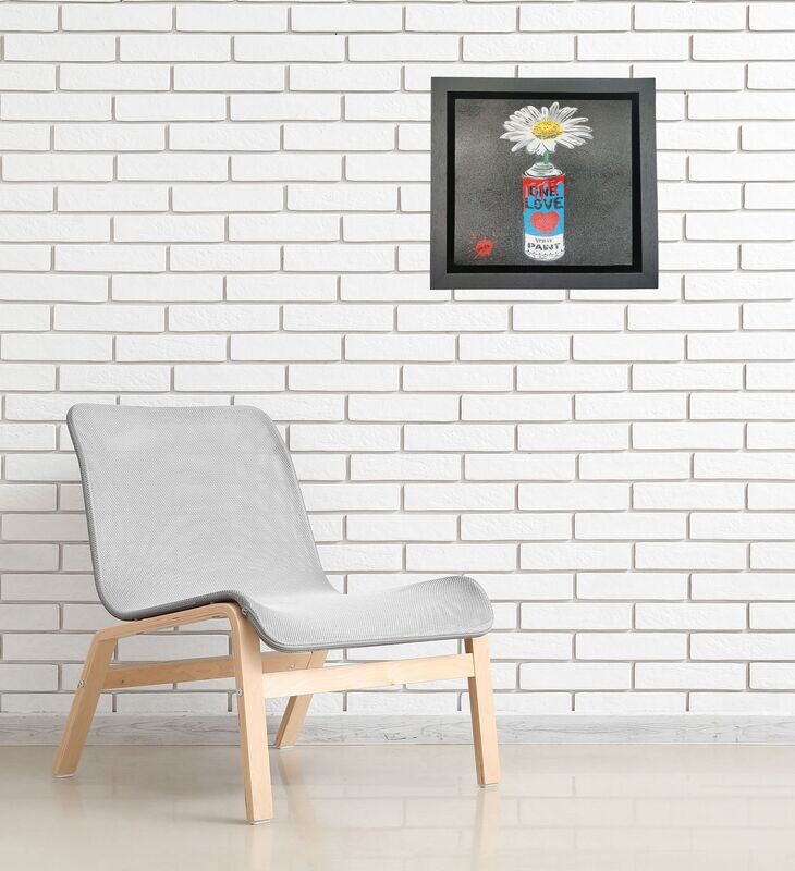 One Love Pop Art Can (Lenor Blue) with Wild Daisy Canvas with Float Frame