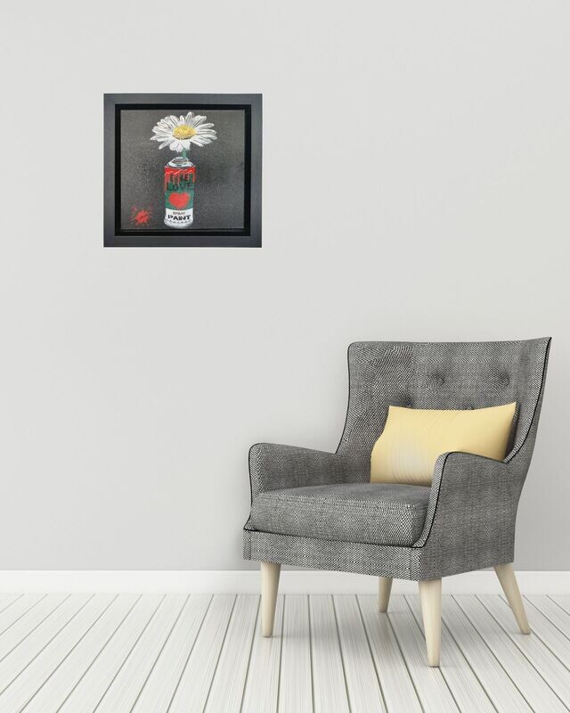 One Love Pop Art Can (Toscana Green) with Wild Daisy Canvas with Float Frame
