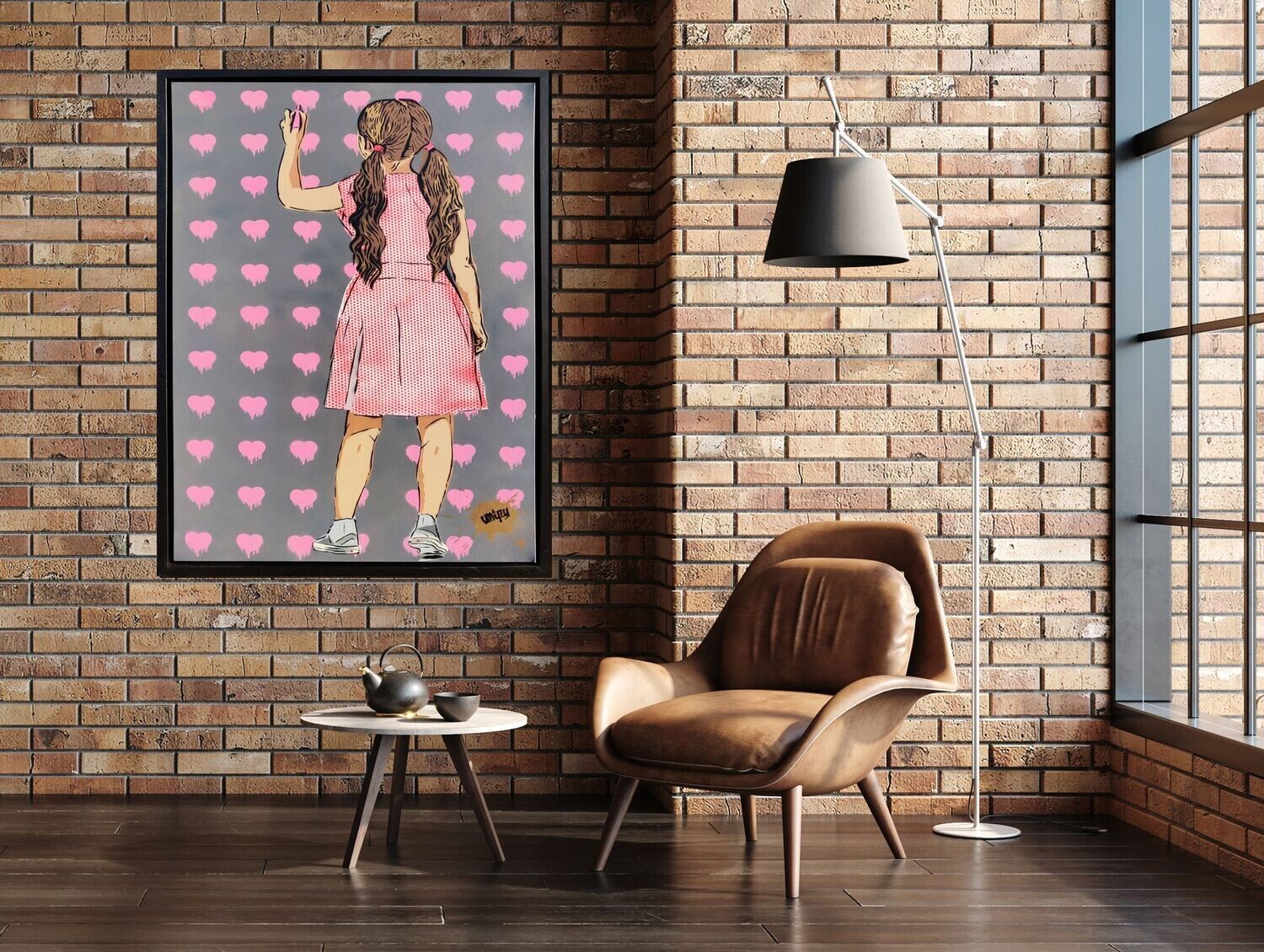 Pink Dripping Hearts Girl on Canvas with Float Frame