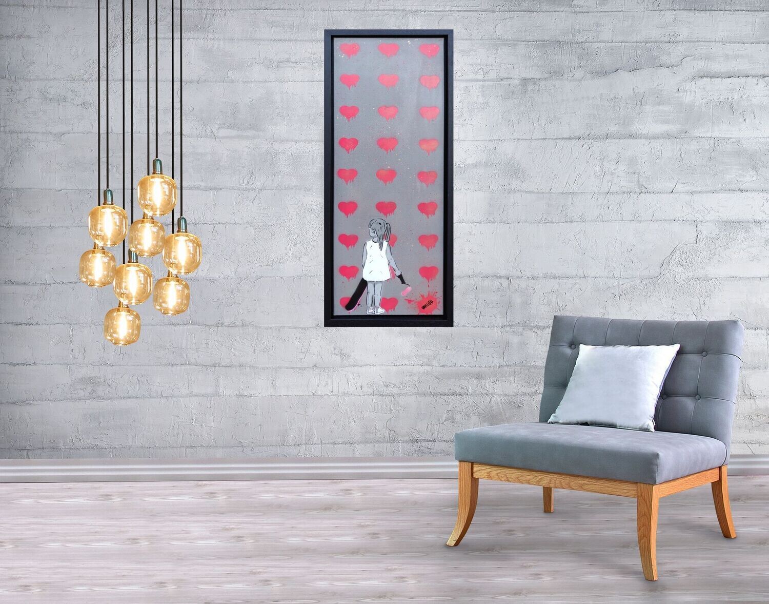 Red Dripping Hearts Roller Girl Canvas with Float Frame