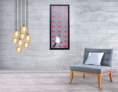 Red Dripping Hearts Roller Girl Canvas with Float Frame