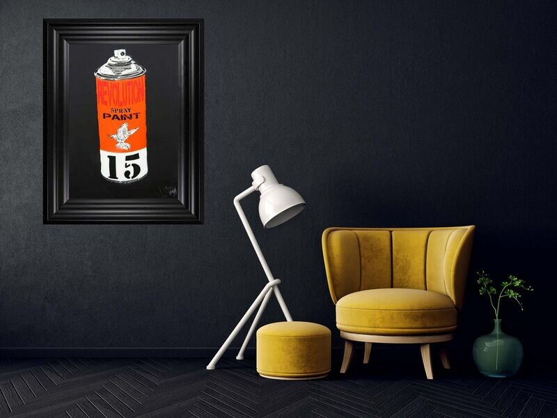 Revolution Spray Paint Can (Orange) - Limited Edition A1 On Black Board
