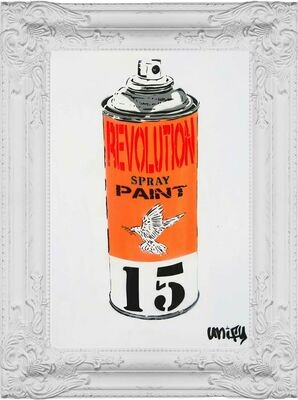 Revolution Spray Paint Can (Orange) - Limited Edition On White Board