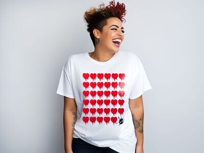 Unify Designed Dripping Hearts White Adult T-shirt Sizes