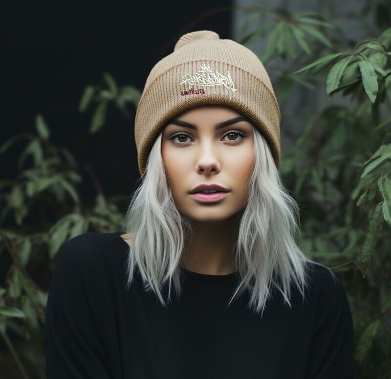 Pale Lemon Yellow One Love Emboss Stitched Caramel Beanie Cuffed Hat One Size