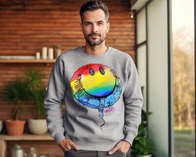 Peace Colours 3D Smiley Balloon Crewneck Sweatshirt Original Artwork by Unify