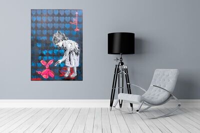 One Love Balloon Dog Girl with Dripping Hearts Canvas